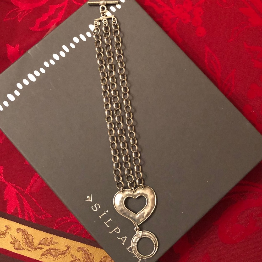Silpada Sterling Silver 3 Strand Rolo Chain Heart Charm Bracelet
